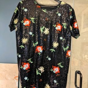 Sequined embroidered floral mini dress
